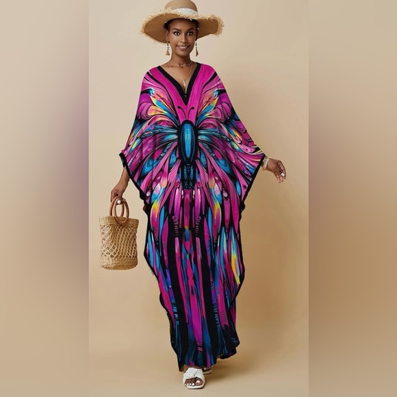 Resort Wear Dresses & Skirts - Hawaiian Butterfly Black, Pink, Blue Caftan & Maxi Dress | OS | NWT